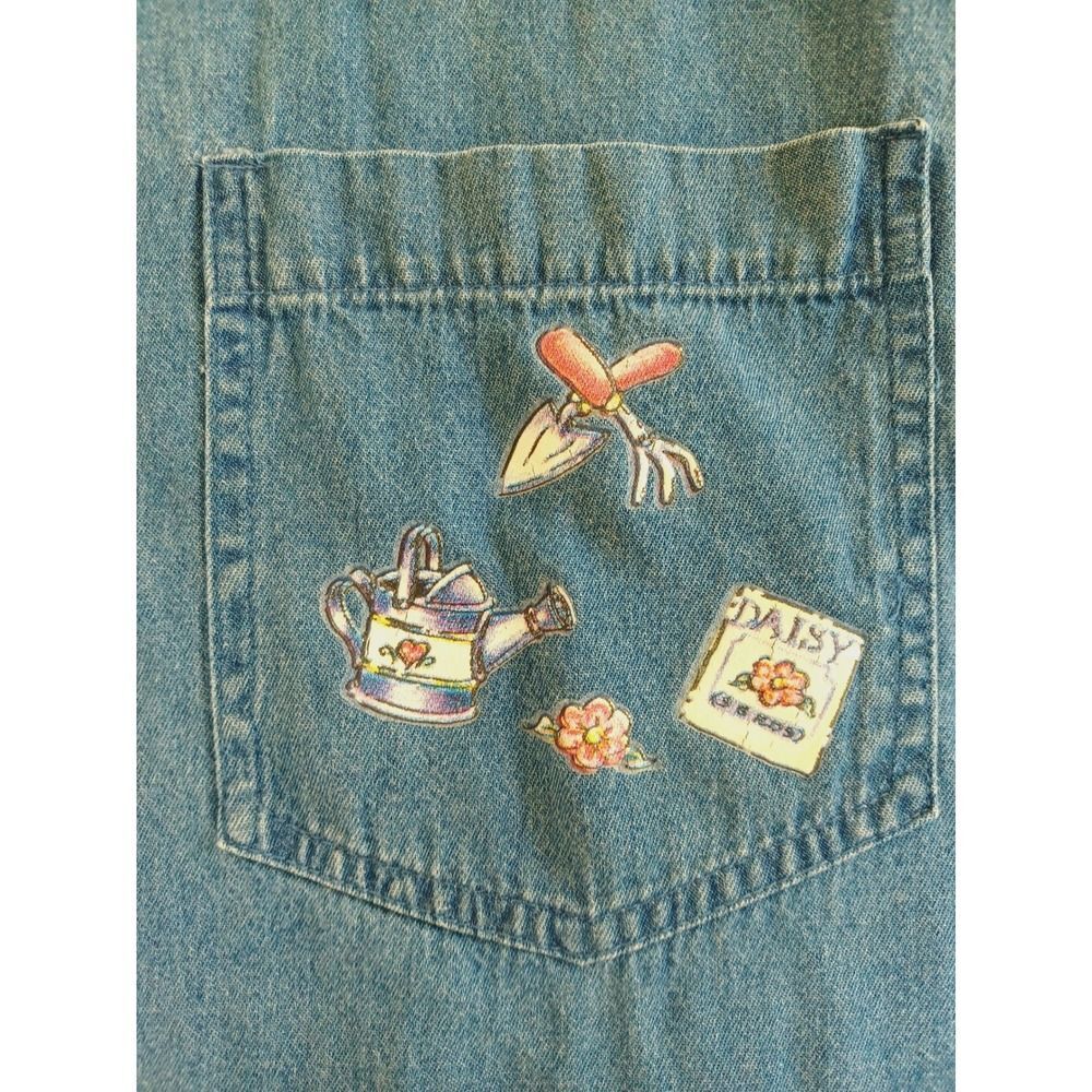 Ptny Denim Shirt 3X‎ Bird Floral Garden Artsy Short Sleeve Cottagecore Applique - Picture 5 of 10